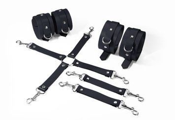 Набір для БДСМ Feral Feelings BDSM Kit 3 Black, наручники, поножі, хрестовина SO8269 фото